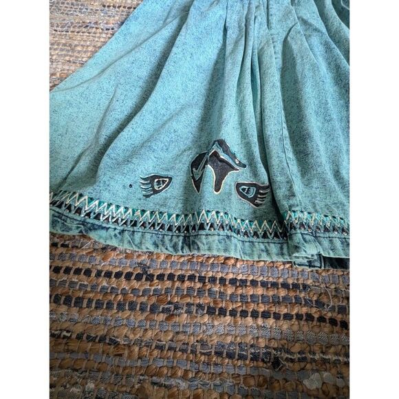 VTG Sundance Wilcher Puff Paint Women's M Turquoise Denim Skirt Acid Wash Pocket - Picture 8 of 9